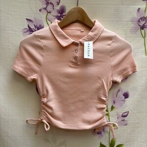 NEW Pacsun Pink Short Sleeve Cropped Polo T Shirt Cinched Sides